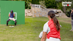 Cute Softball Girl Hitting Ball Jackass Forever GIF