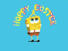 Cute Spongebob Rainbow Eyes Easter GIF