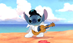Cute Stitch Beach Serenade Play Electric Guitar GIF