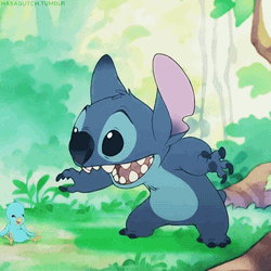 Cute Stitch Surprised Seeing Blue Bird GIF