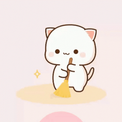 Cute White Cat Broom GIF