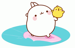 Cute White Sticker Surfing On Blue Wave GIF