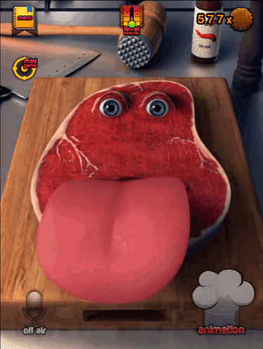 Cutting Board With Meat Tongue Out GIF