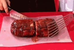 Cutting Saucy And Tasty Roast Meatloaf GIF