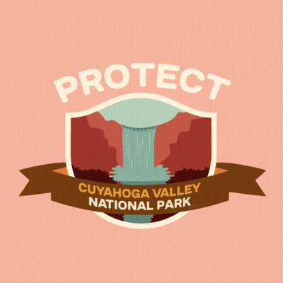 Cuyahoga Valley National Park Logo With A Waterfall In The Background GIF