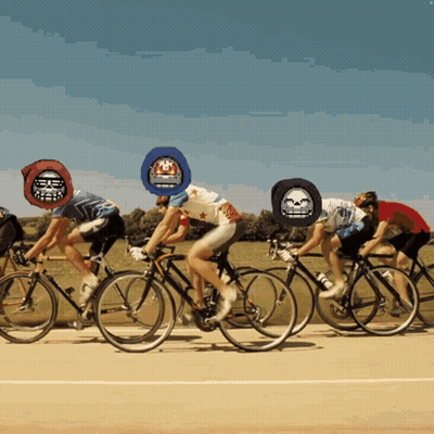 Cyclists With Smiley Face On Head GIF