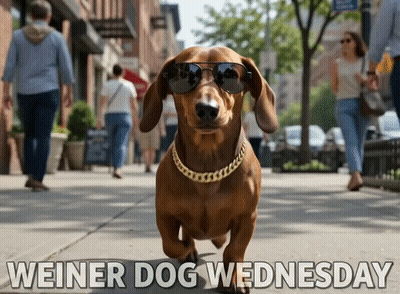 Dachshund In Sunglasses And Gold Chain Weiner Dog Wednesday GIF
