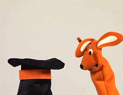 Dachshund Puppet Beside Top Hat With Purple Light GIF