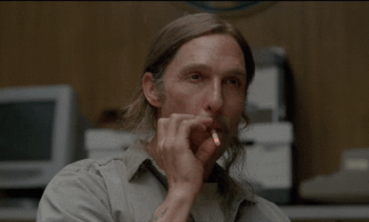 Daddario True Detective Matthew Mcconaugthey Smoking Cigarette GIF