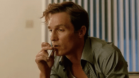 Daddario True Detective Mcconaugthey Smoking In Bedroom GIF