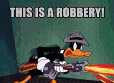 Daffy Duck Holding Gun Saying This Is A Robbery GIF