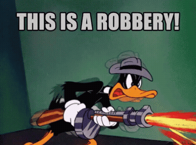 Daffy Duck Holding Gun Saying This Is A Robbery GIF