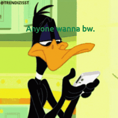 Daffy Duck Is Holding A Cell Phone And Says Anyone Wanna Bw. GIF