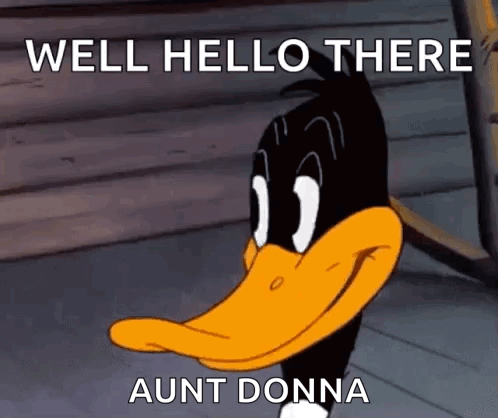 Daffy Duck Is Smiling And Says Well Hello There Aunt Donna GIF