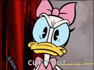 Daisy Duck Is A Cartoon Character With A Pink Bow On Her Head And A Red Curtain Behind Her . GIF