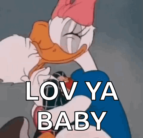 Daisy Duck Is Kissing Donald Duck In A Cartoon And Says `` Love Ya Baby '' . GIF