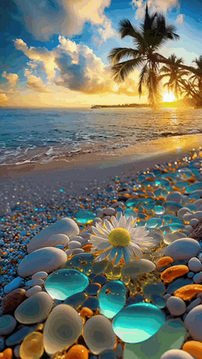 Daisy On Rocks At Beach Sunset GIF