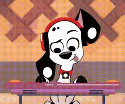 Dalmatian Dog Wearing Headphones At Desk GIF