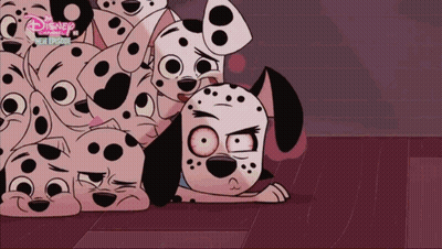 Dalmatian Dogs Laying On Floor With Disney Channel GIF