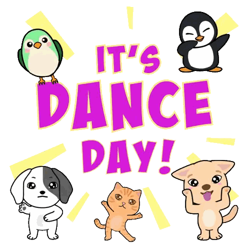 Dance Day Poster With Dog Cat Penguin Sticker