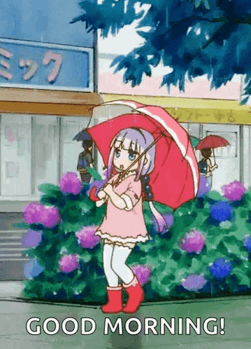 Dancing Girl Red Umbrella Rain Good Morning GIF