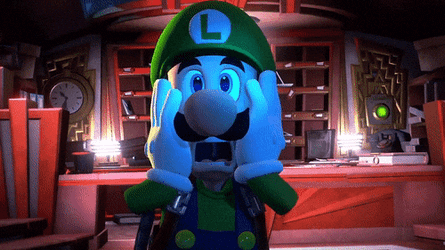 Dancing Luigi Got Shock Holds Face GIF