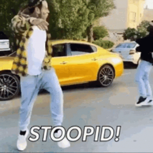 Dancing Man And Watcher By Yellow Car GIF