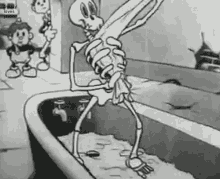 Dancing Skeleton Cleaning Bathtub