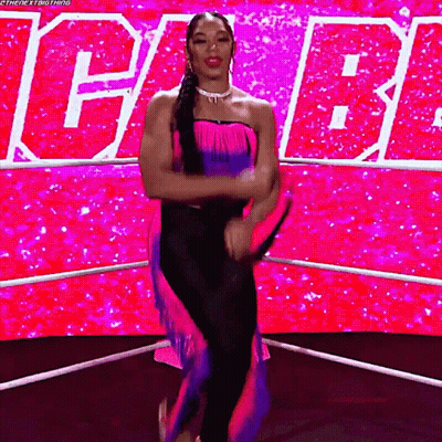 Dancing Woman In Wrestling Ring Pink Blue Dress GIF