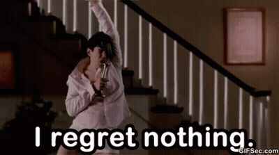 Dancing Woman Saying I Regret Nothing GIF