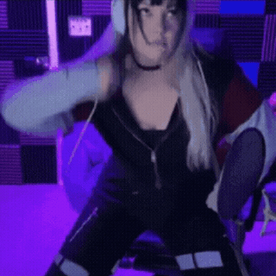 Dancing Woman With Headphones Choker Purple Wall GIF