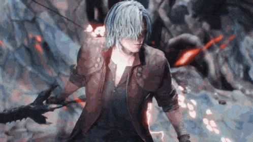 Dante From Devil May Cry 5 Is Holding A Sword And A Sword In His Hands . GIF