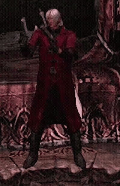 Dante From Devil May Cry Is Holding A Sword In His Hands GIF