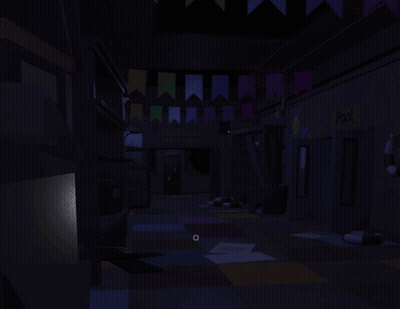 Dark Hallway With Flags And Pool Sign GIF