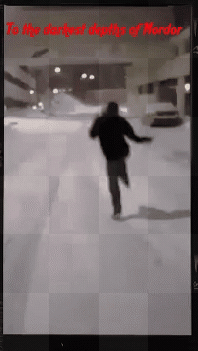 Darkest Depths Of Mordor Poster Man Running In Snow GIF