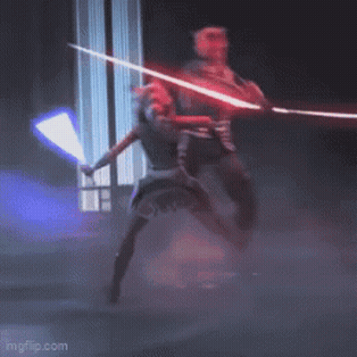 Darth Maul And Ahsoka Tano Are Fighting With Lightsabers In A Dark Room . GIF