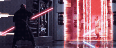 Darth Maul And Obi Wan Fighting With Lightsabers GIF