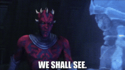 Darth Maul From Star Wars Is Talking To A Robot And Saying We Shall See . GIF