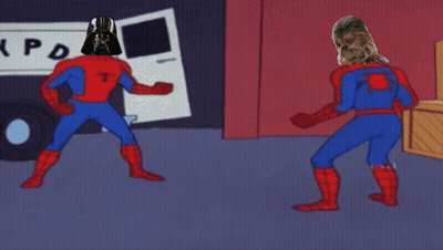Darth Vader And Chewbacca Are Standing Next To Each Other In A Cartoon Scene GIF