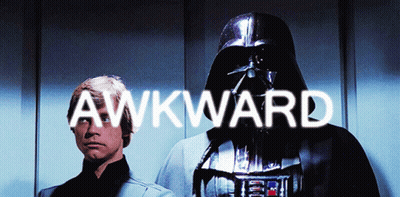 Darth Vader And Luke Skywalker Are Standing Next To Each Other With The Words Awkward Behind Them GIF