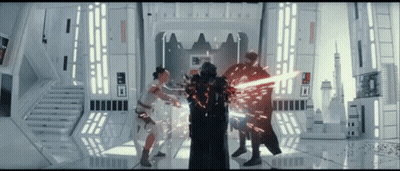 Darth Vader And Rey Are Fighting With Lightsabers In A Room GIF