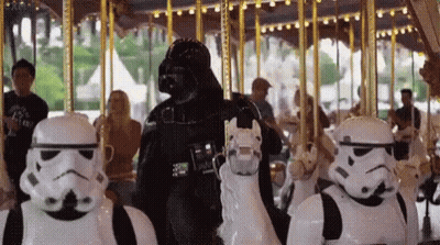 Darth Vader And Stormtroopers On Merry Go Round GIF
