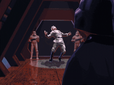 Darth Vader And Stormtroopers With Flying Man GIF