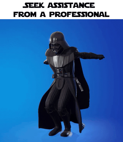Darth Vader Is Dancing On A Blue Background With The Words Seek Assistance From A Professional GIF