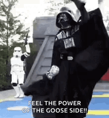 Darth Vader Is Dancing With Stormtroopers In The Background . GIF