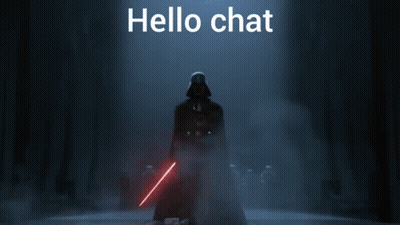 Darth Vader Is Holding A Red Light Saber And The Words Hello Chat Are Above Him GIF