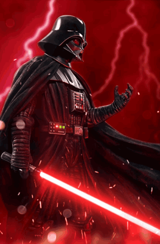 Darth Vader Is Holding A Red Light Saber In His Hand GIF