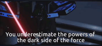Darth Vader Is Holding A Red Light Saber With The Words " You Underestimate The Powers Of The Dark Side Of The Force " B GIF