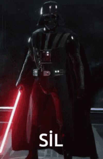 Darth Vader Is Holding A Red Lightsaber And The Word Sil Is On The Bottom Right GIF