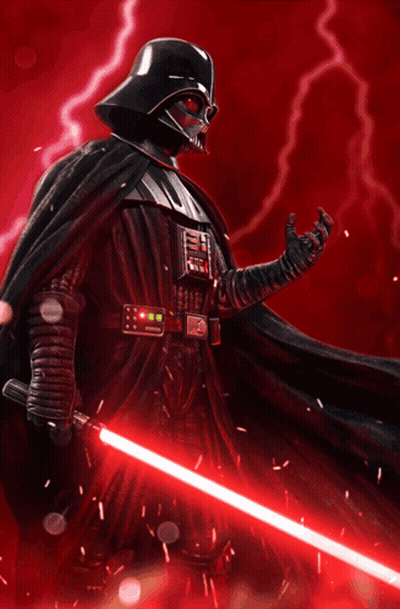 Darth Vader Is Holding A Red Lightsaber In His Hand GIF
